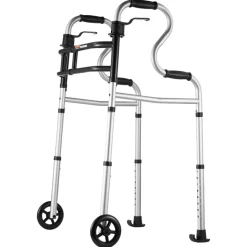 VEVOR Folding Walker on Wheels, 3-in-1 Stand-Assist Folding Walkers with Adjustable Height and Width, Lightweight Aluminum | Front Wheeled Mobility Aid for Elderly Handicapped Disabled, Up to 350LBS
