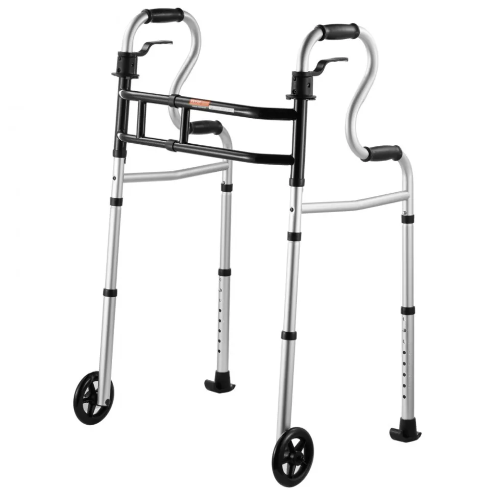 VEVOR Folding Walker on Wheels, 3-in-1 Stand-Assist Folding Walkers with Adjustable Height and Width, Lightweight Aluminum | Front Wheeled Mobility Aid for Elderly Handicapped Disabled, Up to 350LBS