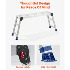 VEVOR Folding Work Platform, Adjustable Height 23-34.5 in, 40 x 12 in Aluminum Step Stool, 500 lbs Load Capacity, Heavy Duty Non-Slip Platform Ladder, Portable Work Bench for Painting, Maintenance