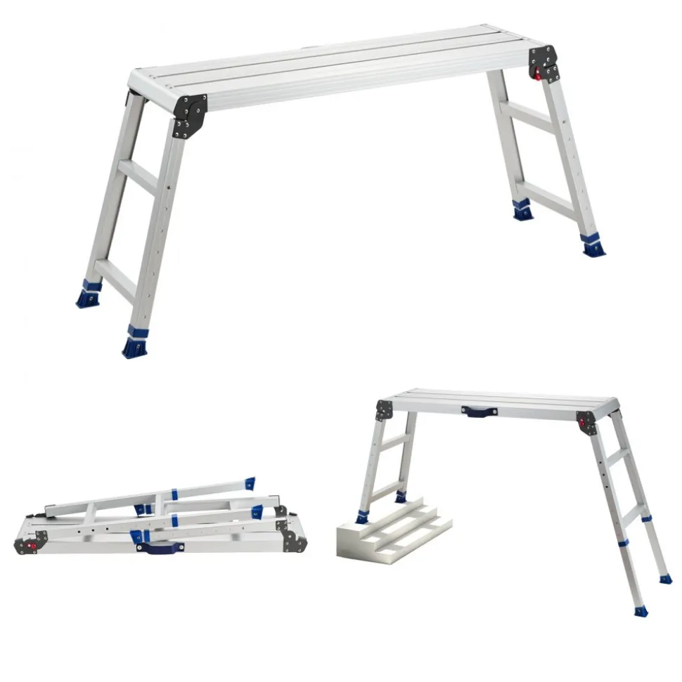 VEVOR Folding Work Platform, Adjustable Height 23-34.5 in, 40 x 12 in Aluminum Step Stool, 500 lbs Load Capacity, Heavy Duty Non-Slip Platform Ladder, Portable Work Bench for Painting, Maintenance