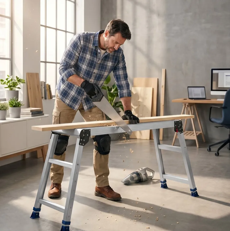 VEVOR Folding Work Platform, Adjustable Height 23-34.5 in, 40 x 12 in Aluminum Step Stool, 500 lbs Load Capacity, Heavy Duty Non-Slip Platform Ladder, Portable Work Bench for Painting, Maintenance
