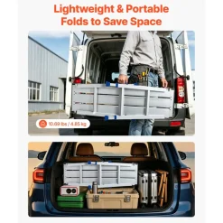 VEVOR Folding Work Platform, Adjustable Height 23-34.5 in, 40 x 12 in Aluminum Step Stool, 500 lbs Load Capacity, Heavy Duty Non-Slip Platform Ladder, Portable Work Bench for Painting, Maintenance