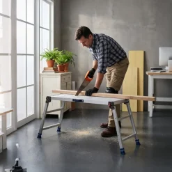 VEVOR Folding Work Platform, Adjustable Height 23-34.5 in, 40 x 18 in Aluminum Step Stool, 500 lbs Load Capacity, Heavy Duty Non-Slip Platform Ladder, Portable Work Bench for Painting, Maintenance