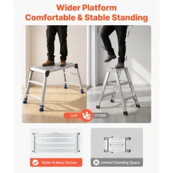 VEVOR Folding Work Platform, Adjustable Height 23-34.5 in, 40 x 18 in Aluminum Step Stool, 500 lbs Load Capacity, Heavy Duty Non-Slip Platform Ladder, Portable Work Bench for Painting, Maintenance