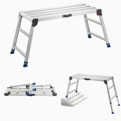 VEVOR Folding Work Platform, Adjustable Height 23-34.5 in, 40 x 18 in Aluminum Step Stool, 500 lbs Load Capacity, Heavy Duty Non-Slip Platform Ladder, Portable Work Bench for Painting, Maintenance