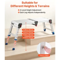 VEVOR Folding Work Platform, Adjustable Height 12-16 in, 500 lbs Capacity Aluminum Step Stool, Heavy Duty Non-Slip Platform Ladder, Portable Work Bench for Painting, Cleaning, Home & Professional Use