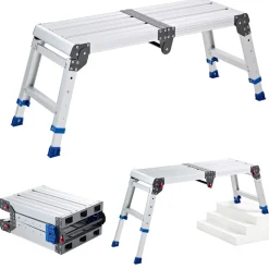 VEVOR Folding Work Platform, Adjustable Height 14.2-20 in, 500 lbs Capacity Aluminum Step Stool, Heavy Duty Non-Slip Platform Ladder, Portable Work Bench for Painting, Cleaning, Home & Professional