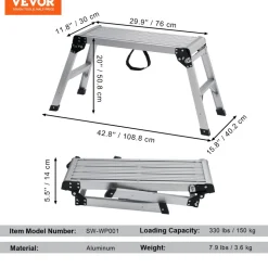 VEVOR Folding Work Platform, 330 lbs Load Capacity, Aluminum Drywall Stool Ladder, Heavy Duty Work Bench w/ Non-Slip Feet, Ideal for Washing Vehicles, Cleaning, Painting, Decorating