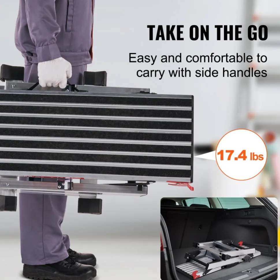 VEVOR Folding Work Platform, 660 lbs Load Capacity, Aluminum Drywall Stool Ladder, Heavy Duty Work Bench w/ Non-Slip Feet, Ideal for Washing Vehicles, Cleaning, Painting, Decorating