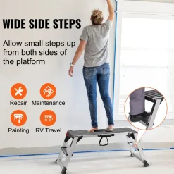 VEVOR Folding Work Platform, 660 lbs Load Capacity, Aluminum Drywall Stool Ladder, Heavy Duty Work Bench w/ Non-Slip Feet, Ideal for Washing Vehicles, Cleaning, Painting, Decorating