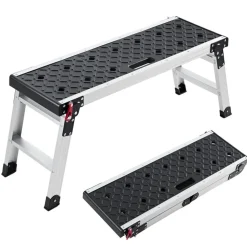 VEVOR Folding Work Platform, 35.8 x 12.2 in Aluminum Step Stool, 16.5 in Height, 500 lbs Load Capacity, Heavy Duty Platform Ladder with Locks, Portable Work Bench for Painting & Maintenance & Home