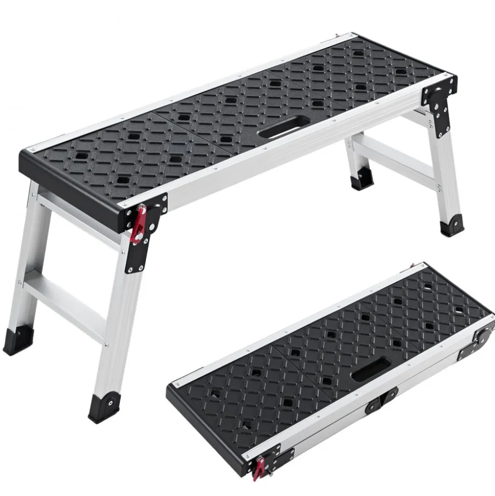 VEVOR Folding Work Platform, 35.8 x 12.2 in Aluminum Step Stool, 16.5 in Height, 500 lbs Load Capacity, Heavy Duty Platform Ladder with Locks, Portable Work Bench for Painting & Maintenance & Home