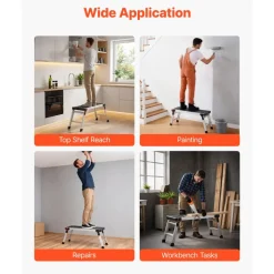 VEVOR Folding Work Platform, 35.8 x 12.2 in Aluminum Step Stool, 16.5 in Height, 500 lbs Load Capacity, Heavy Duty Platform Ladder with Locks, Portable Work Bench for Painting & Maintenance & Home