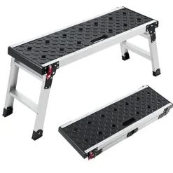 VEVOR Folding Work Platform, 35.8 x 12.2 in Aluminum Step Stool, 16.5 in Height, 500 lbs Load Capacity, Heavy Duty Platform Ladder with Locks, Portable Work Bench for Painting & Maintenance & Home