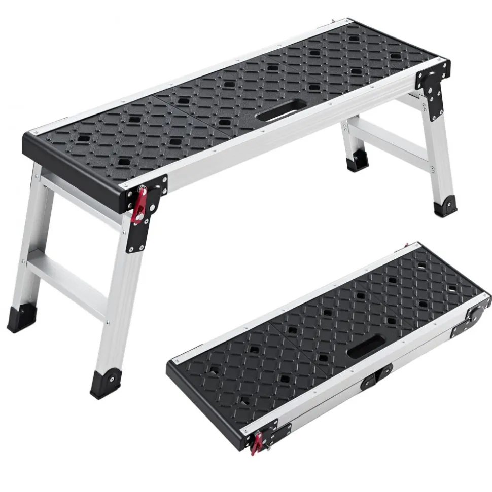 VEVOR Folding Work Platform, 35.8 x 12.2 in Aluminum Step Stool, 16.5 in Height, 500 lbs Load Capacity, Heavy Duty Platform Ladder with Locks, Portable Work Bench for Painting & Maintenance & Home
