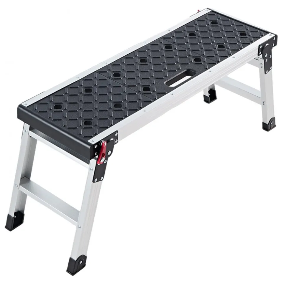 VEVOR Folding Work Platform, 35.8 x 12.2 in Aluminum Step Stool, 16.5 in Height, 500 lbs Load Capacity, Heavy Duty Platform Ladder with Locks, Portable Work Bench for Painting & Maintenance & Home