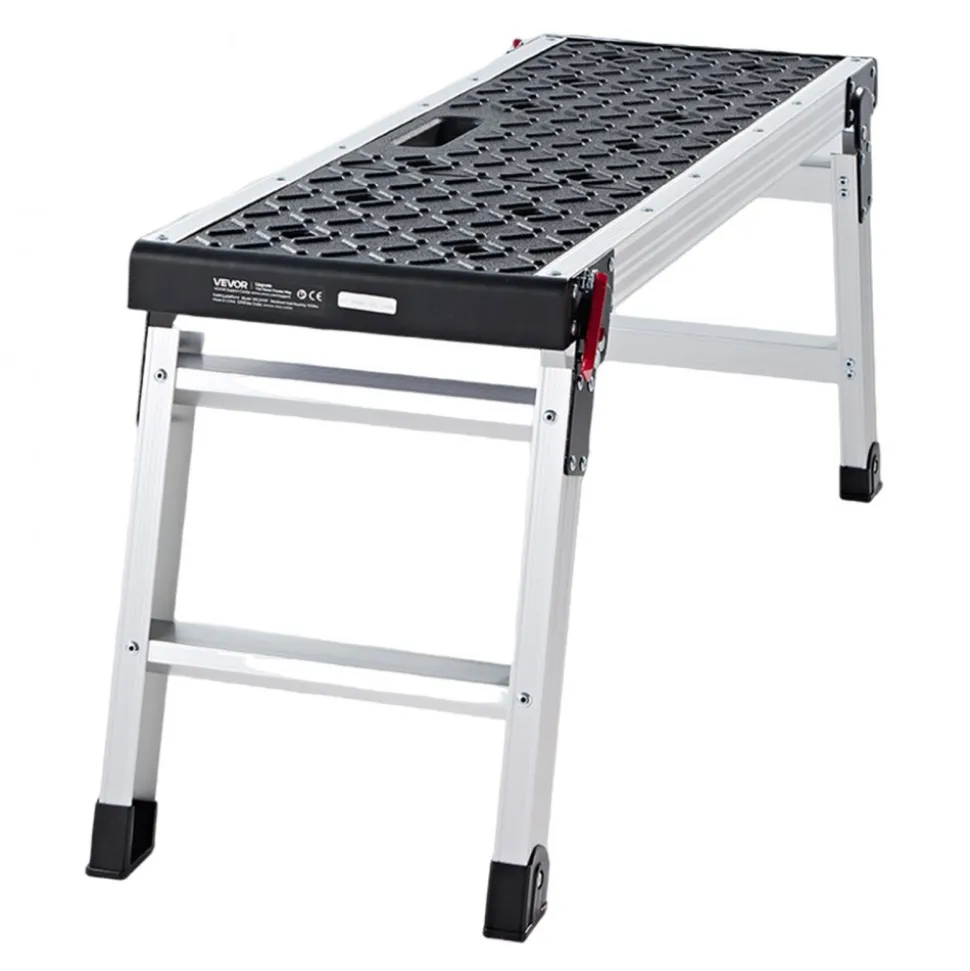 VEVOR Folding Work Platform, 35.8 x 12.2 in Aluminum Step Stool, 16.5 in Height, 500 lbs Load Capacity, Heavy Duty Platform Ladder with Locks, Portable Work Bench for Painting & Maintenance & Home