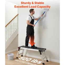 VEVOR Folding Work Platform, 35.8 x 12.2 in Aluminum Step Stool, 16.5 in Height, 500 lbs Load Capacity, Heavy Duty Platform Ladder with Locks, Portable Work Bench for Painting & Maintenance & Home