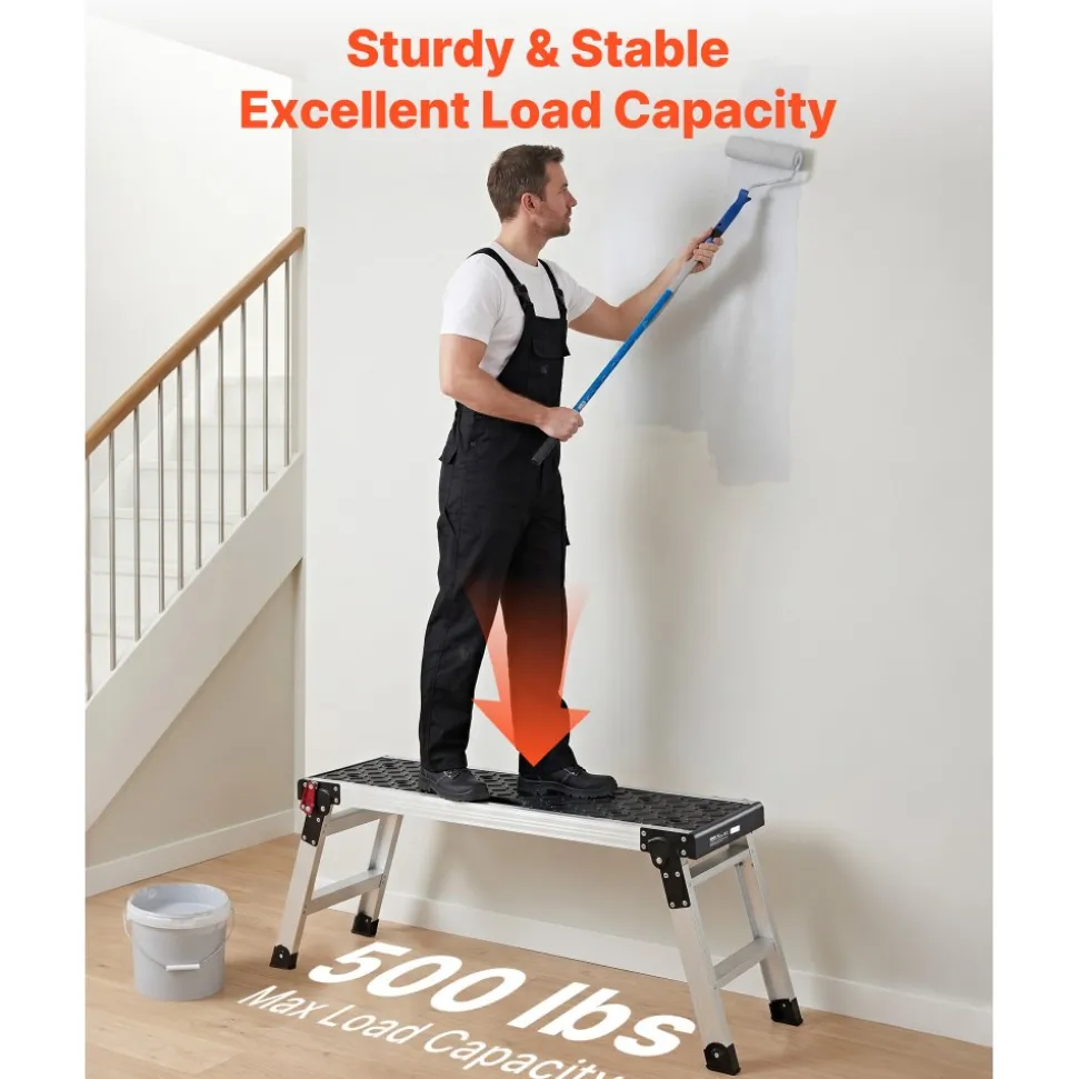 VEVOR Folding Work Platform, 35.8 x 12.2 in Aluminum Step Stool, 16.5 in Height, 500 lbs Load Capacity, Heavy Duty Platform Ladder with Locks, Portable Work Bench for Painting & Maintenance & Home