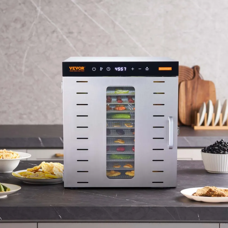 VEVOR Food Dehydrator Machine, 10 Stainless Steel Trays, 1000W Electric Food Dryer with Digital Adjustable Timer & Temperature for Jerky, Herb, Meat, Beef, Fruit, Dog Treats and Vegetables