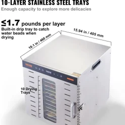 VEVOR Food Dehydrator Machine, 10 Stainless Steel Trays, 1000W Electric Food Dryer with Digital Adjustable Timer & Temperature for Jerky, Herb, Meat, Beef, Fruit, Dog Treats and Vegetables