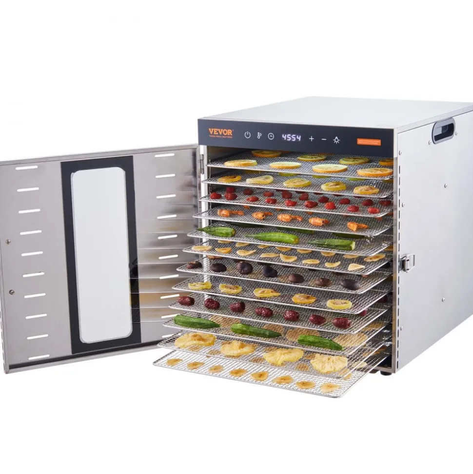 VEVOR Food Dehydrator Machine, 10 Stainless Steel Trays, 1000W Electric Food Dryer with Digital Adjustable Timer & Temperature for Jerky, Herb, Meat, Beef, Fruit, Dog Treats and Vegetables
