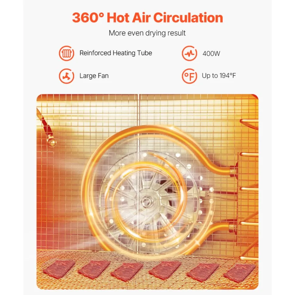 VEVOR Food Dehydrator Machine, 8 Stainless Steel Trays, 400W Electric Food Dryer with Adjustable Temperature & 24-Hour Timer, Heated Dryer for Jerky, Meat, Fruit, Vegetables, Herbs, Dog Treats