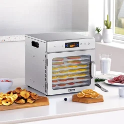VEVOR Food Dehydrator Machine, 6 Stainless Steel Trays, 400W Electric Food Dryer with Adjustable Temperature & 24-Hour Timer, Freeze Dryer for Jerky, Meat, Fruit, Vegetables, Herbs, Dog Treats