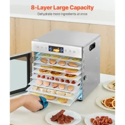 VEVOR Food Dehydrator Machine, 8 Stainless Steel Trays, 400W Electric Food Dryer with Adjustable Temperature & 24-Hour Timer, Heated Dryer for Jerky, Meat, Fruit, Vegetables, Herbs, Dog Treats