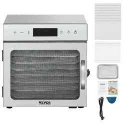 VEVOR Food Dehydrator Machine, 8 Stainless Steel Trays, 400W Electric Food Dryer with Adjustable Temperature & 24-Hour Timer, Heated Dryer for Jerky, Meat, Fruit, Vegetables, Herbs, Dog Treats