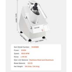 VEVOR Food Processor & Vegetable Chopper, 2 Feeding Holes Food-Grade Stainless Steel Food Processor Chopper with Detachable 6 Blades, 3mm/5mm/7mm/10mm Shredder, 2mm/4mm Slicer, for Vegetables, Fruit