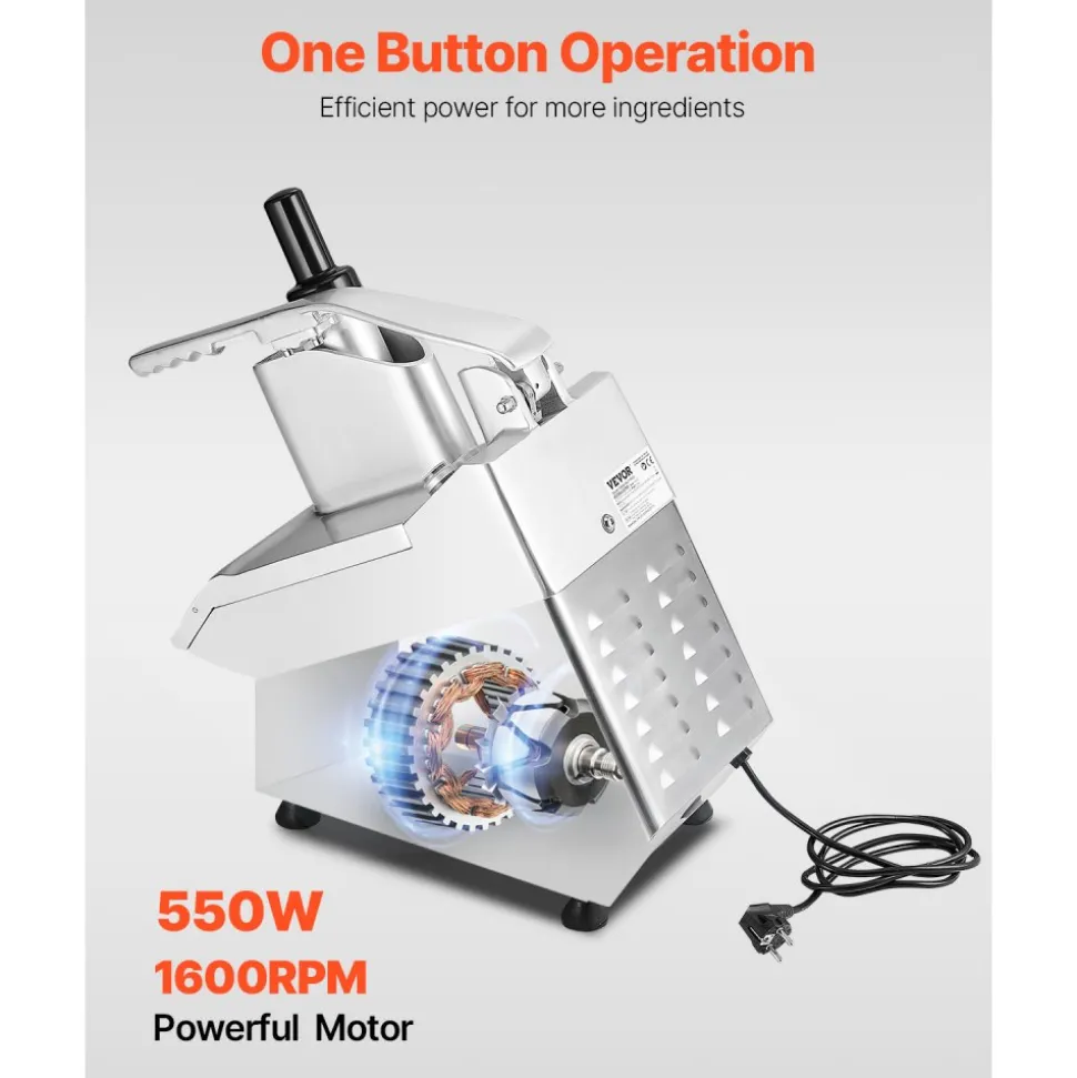 VEVOR Food Processor & Vegetable Chopper, 2 Feeding Holes Food-Grade Stainless Steel Food Processor Chopper with Detachable 6 Blades, 3mm/5mm/7mm/10mm Shredder, 2mm/4mm Slicer, for Vegetables, Fruit