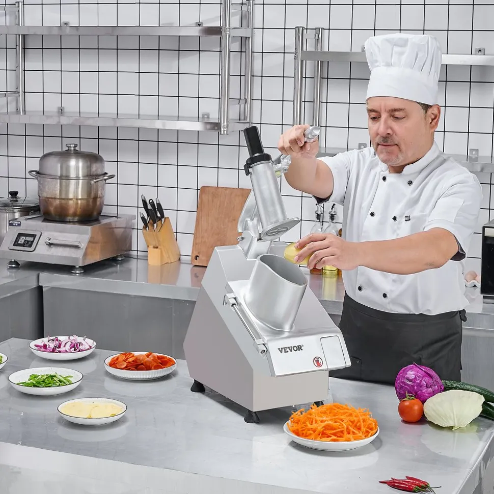 VEVOR Food Processor & Vegetable Chopper, 2 Feeding Holes Food-Grade Stainless Steel Food Processor Chopper with Detachable 6 Blades, 3mm/5mm/7mm/10mm Shredder, 2mm/4mm Slicer, for Vegetables, Fruit