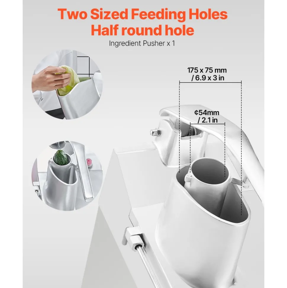VEVOR Food Processor & Vegetable Chopper, 2 Feeding Holes Food-Grade Stainless Steel Food Processor Chopper with Detachable 6 Blades, 3mm/5mm/7mm/10mm Shredder, 2mm/4mm Slicer, for Vegetables, Fruit