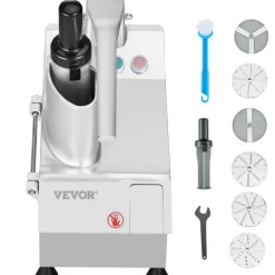 VEVOR Food Processor & Vegetable Chopper, 2 Feeding Holes Food-Grade Stainless Steel Food Processor Chopper with Detachable 6 Blades, 3mm/5mm/7mm/10mm Shredder, 2mm/4mm Slicer, for Vegetables, Fruit