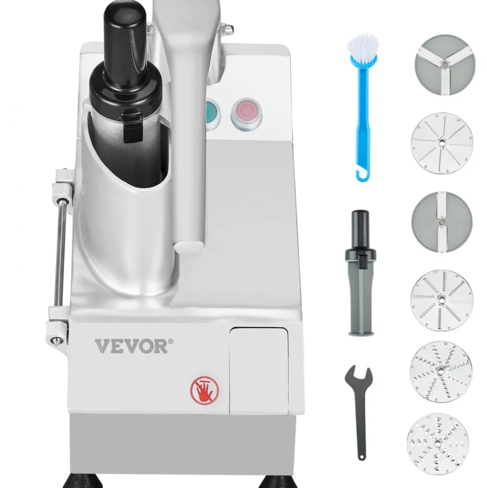 VEVOR Food Processor & Vegetable Chopper, 2 Feeding Holes Food-Grade Stainless Steel Food Processor Chopper with Detachable 6 Blades, 3mm/5mm/7mm/10mm Shredder, 2mm/4mm Slicer, for Vegetables, Fruit