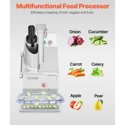 VEVOR Food Processor & Vegetable Chopper, 2 Feeding Holes Food-Grade Stainless Steel Food Processor Chopper with Detachable 6 Blades, 3mm/5mm/7mm/10mm Shredder, 2mm/4mm Slicer, for Vegetables, Fruit