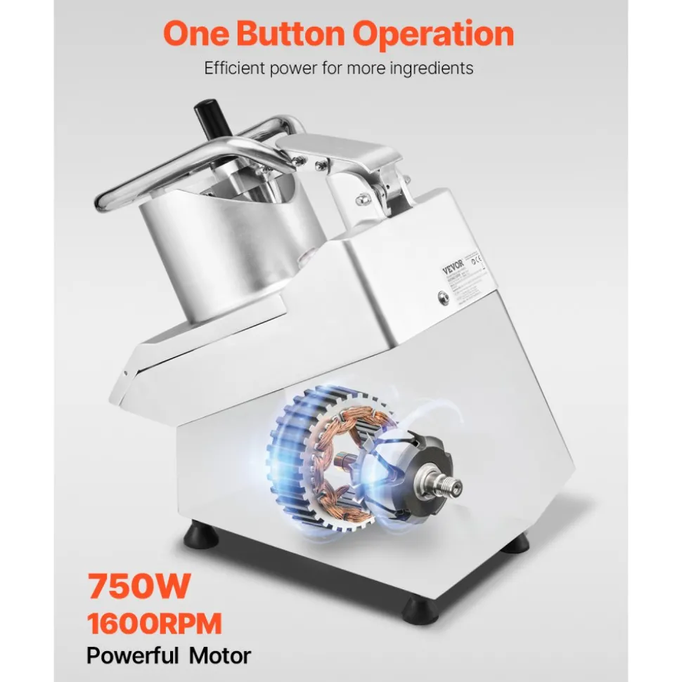 VEVOR Food Processor & Vegetable Chopper, 2 Feeding Holes Food-Grade Stainless Steel Food Processor Chopper with Detachable 6 Blades, 3mm/5mm/7mm/10mm Shredder, 2mm/4mm Slicer, for Vegetables, Fruit