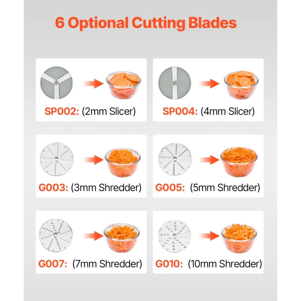 VEVOR Food Processor & Vegetable Chopper, 2 Feeding Holes Food-Grade Stainless Steel Food Processor Chopper with Detachable 6 Blades, 3mm/5mm/7mm/10mm Shredder, 2mm/4mm Slicer, for Vegetables, Fruit