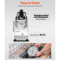 VEVOR Food Processor & Vegetable Chopper, 2 Feeding Holes Food-Grade Stainless Steel Food Processor Chopper with Detachable 6 Blades, 3mm/5mm/7mm/10mm Shredder, 2mm/4mm Slicer, for Vegetables, Fruit