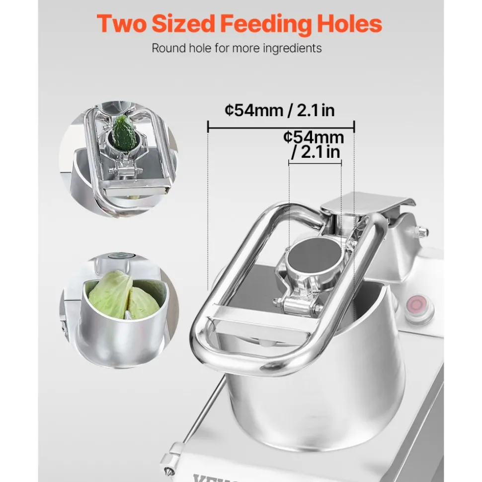 VEVOR Food Processor & Vegetable Chopper, 2 Feeding Holes Food-Grade Stainless Steel Food Processor Chopper with Detachable 6 Blades, 3mm/5mm/7mm/10mm Shredder, 2mm/4mm Slicer, for Vegetables, Fruit