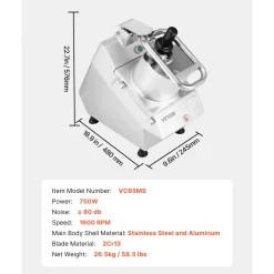 VEVOR Food Processor & Vegetable Chopper, 2 Feeding Holes Food-Grade Stainless Steel Food Processor Chopper with Detachable 6 Blades, 3mm/5mm/7mm/10mm Shredder, 2mm/4mm Slicer, for Vegetables, Fruit
