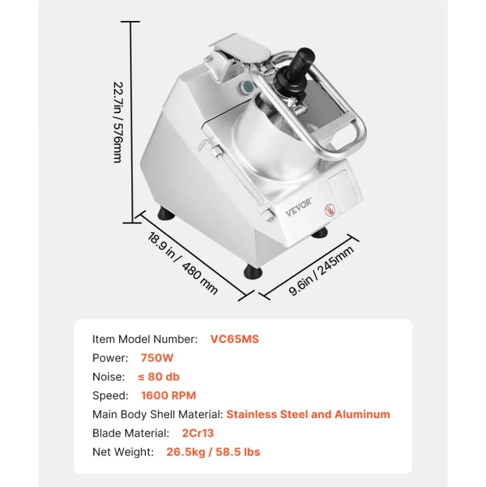 VEVOR Food Processor & Vegetable Chopper, 2 Feeding Holes Food-Grade Stainless Steel Food Processor Chopper with Detachable 6 Blades, 3mm/5mm/7mm/10mm Shredder, 2mm/4mm Slicer, for Vegetables, Fruit