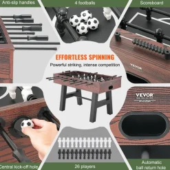 VEVOR Foosball Table, 48 inch Standard Size Table, Indoor Full Size Foosball Tables for Home, Family, and Game Room, Durable Soccer Set, Includes 2 Balls, Score Keeper, and 2 Cup Holders