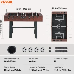 VEVOR Foosball Table, 48 inch Standard Size Table, Indoor Full Size Foosball Tables for Home, Family, and Game Room, Durable Soccer Set, Includes 2 Balls, Score Keeper, and 2 Cup Holders