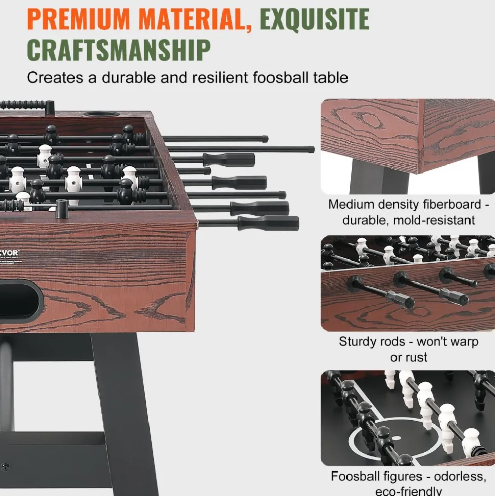 VEVOR Foosball Table, 48 inch Standard Size Table, Indoor Full Size Foosball Tables for Home, Family, and Game Room, Durable Soccer Set, Includes 2 Balls, Score Keeper, and 2 Cup Holders