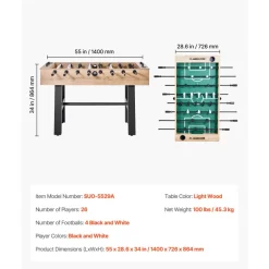 VEVOR Foosball Table, 55 inch Standard Size Table, Indoor Full Size Foosball Tables for Home, Family, and Game Room, Durable Soccer Set, Includes 4 Balls, Score Keeper, and 2 Cup Holders