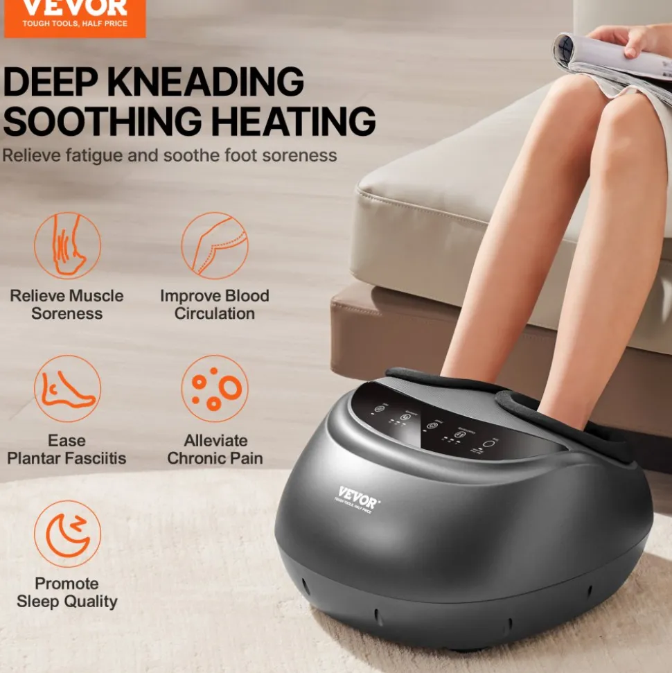 VEVOR Foot Massager Machine with Heat, Deep-Kneading, Compression, and Shiatsu for Plantar Fasciitis, Neuropathy, Gifts for Men, Women - Fits up to Men Size 12