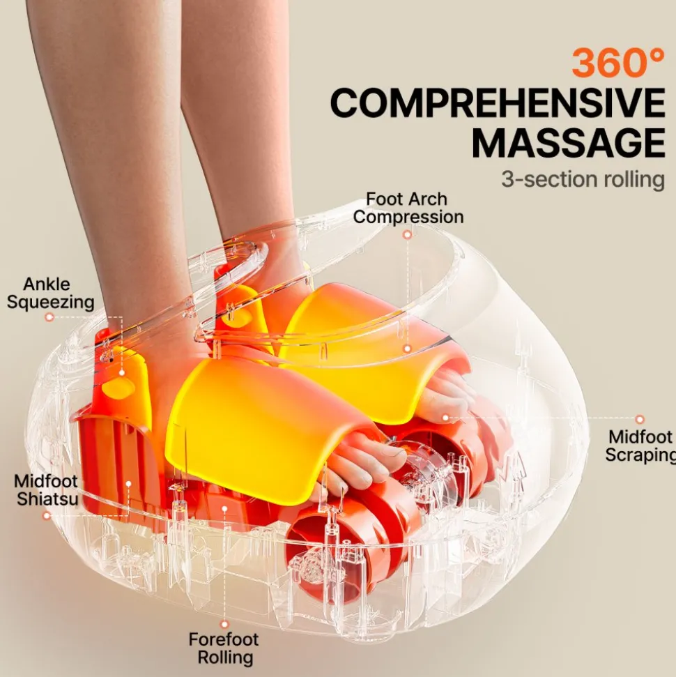 VEVOR Foot Massager Machine with Heat, Deep-Kneading, Compression, and Shiatsu for Plantar Fasciitis, Neuropathy, Gifts for Men, Women - Fits up to Men Size 12