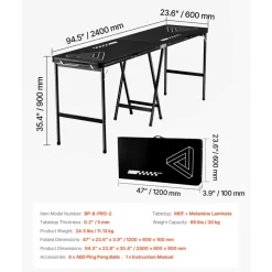 VEVOR 8 Foot Portable Beer Pong Table, Foldable 36 inch Heightened Table, Â Carrying Handles and 6 Pong Balls, Lightweight Tailgate Table for Office, Tailgate Party, Travel & Camping, Black